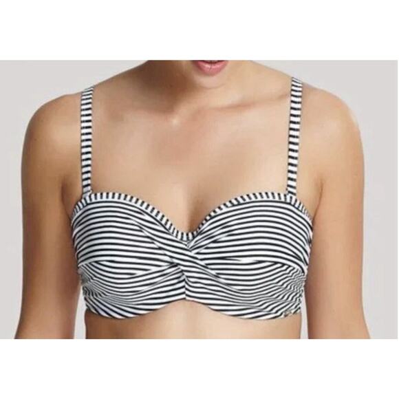 NWT Panache Womens Anya Stripe Bandeau Bikini Top 38G Padded‎ Swim Black/White - Picture 1 of 16